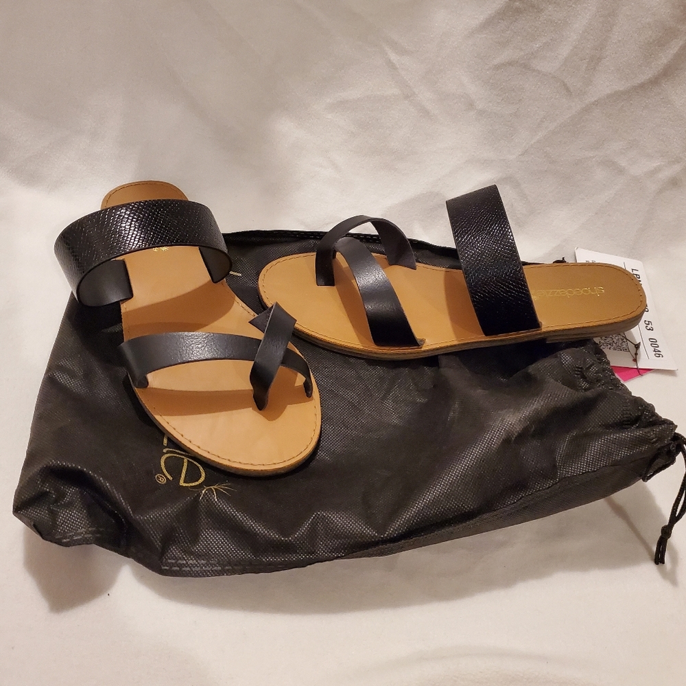 Slip-on Thong Sandal with a Crisscross Strap Faux-Leather New in Bag :)